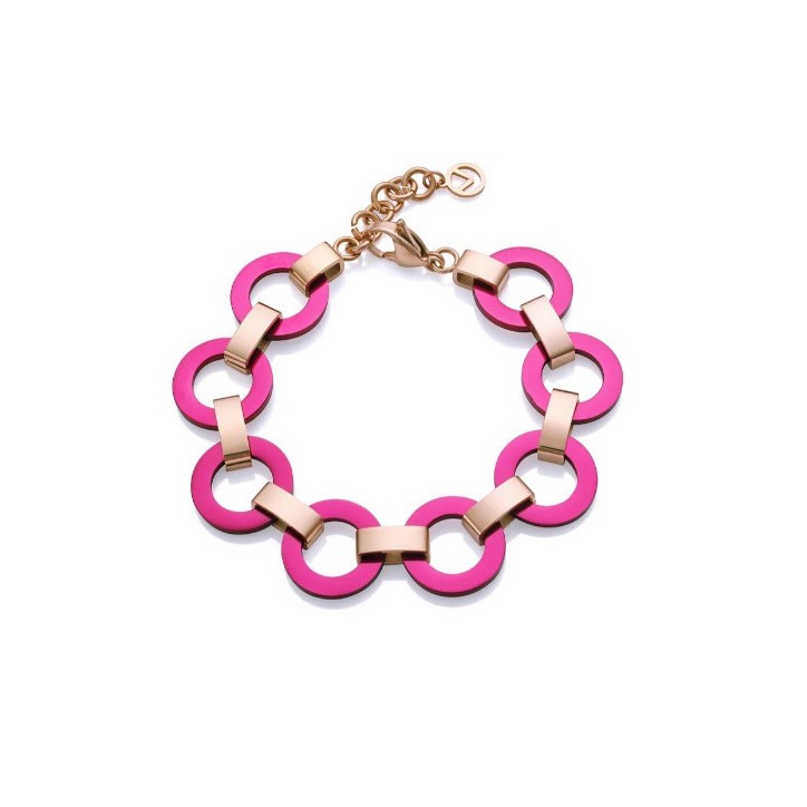 PULSERA DE ACERO IP ROSA CON AROS DE ALUMINIO FUCSIA - 14177P09017