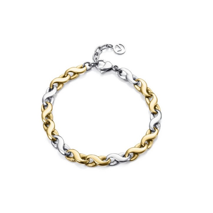 PULSERA DE ACERO DE ESLABONES BITONO DORADO Y ACERO PARA MUJER - 14176P01012
